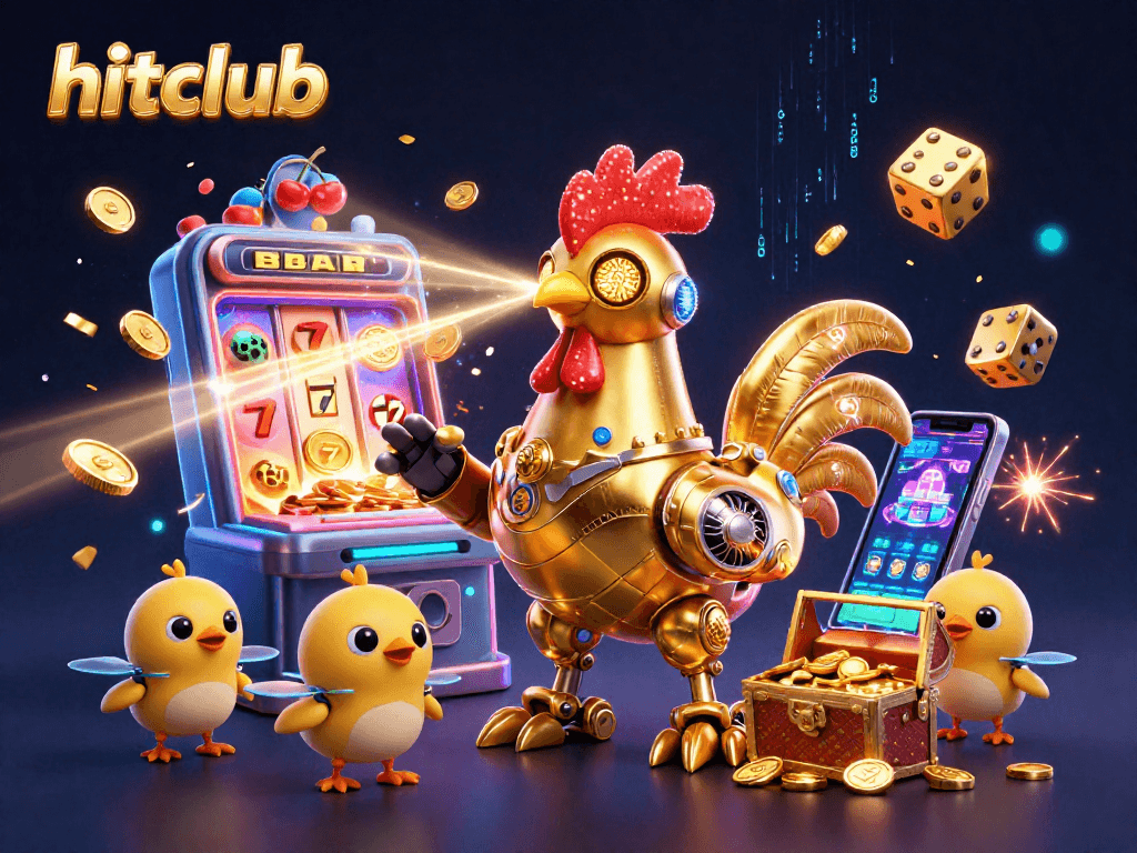 Engage in thrilling gameplay at hitclub with dynamic gambling elements showcased in a vibrant 3D illustration.