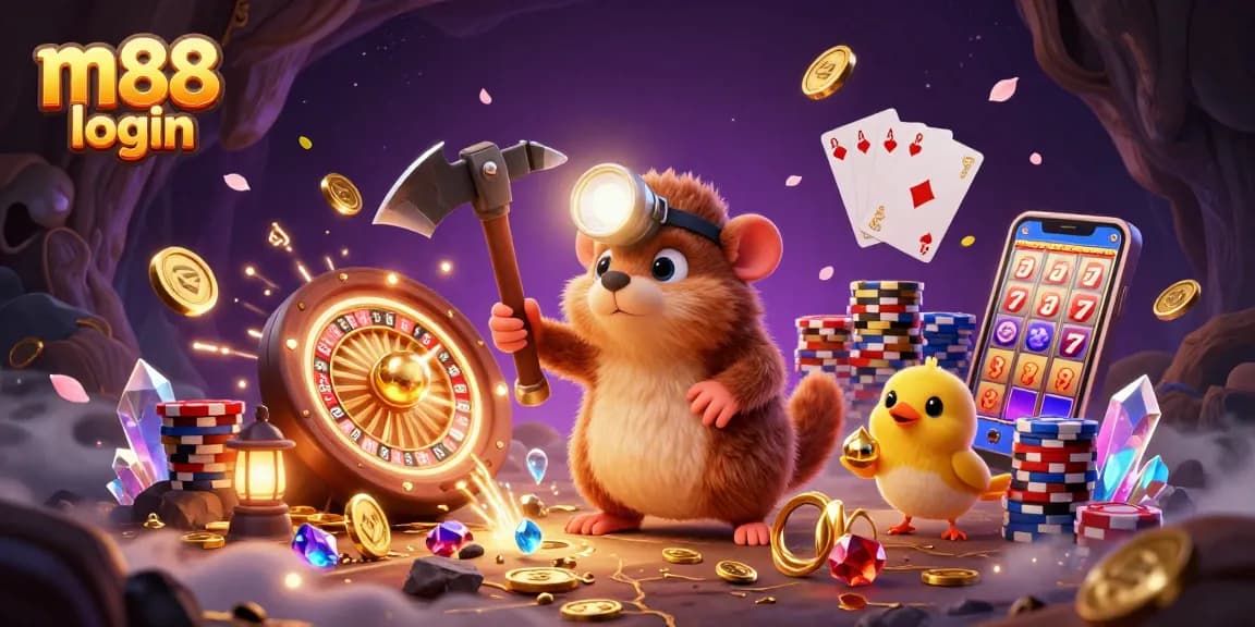 Experience the excitement of m88 login with thrilling casino visuals in this vibrant illustration.