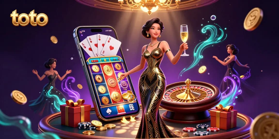 Experience the thrill of toto gaming with a glamorous scene of an elegant Asian woman at a vintage casino.