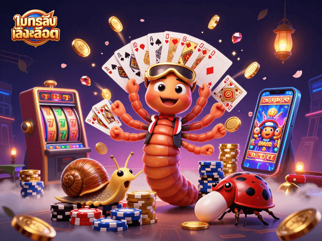 Play ทดลองเล่นสล็อต with vibrant casino characters, colorful chips, and dynamic game visuals.