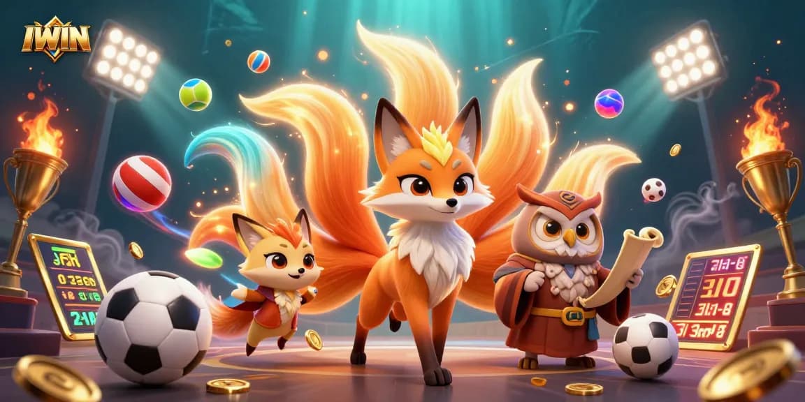 IWIN showcases an energetic scene of animated characters with sports elements for casino promotions in 2026.