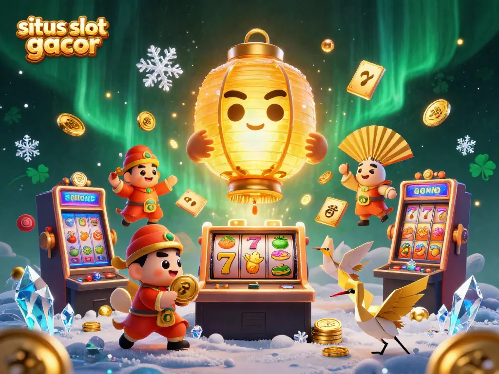 Permainan slot gacor dengan lampion emas dan simbol keberuntungan di kasino digital.