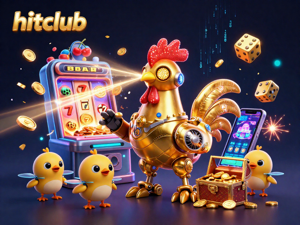 Engage in thrilling gameplay at hitclub with dynamic gambling elements showcased in a vibrant 3D illustration.