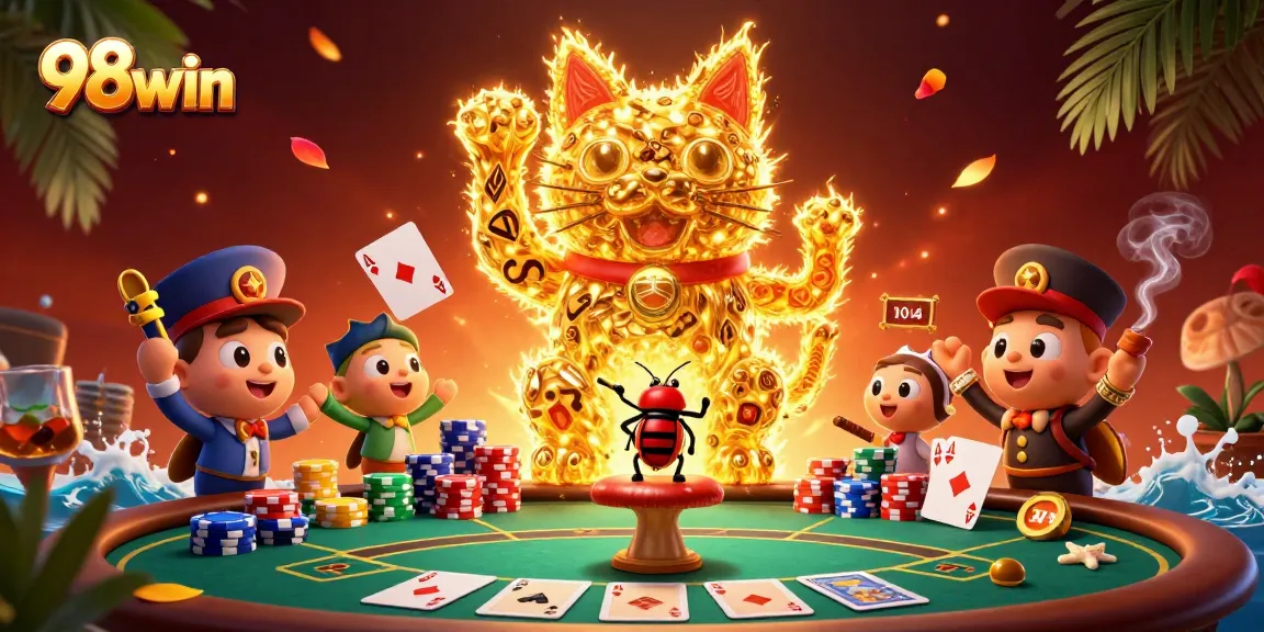 Play exciting games with 98win's dynamic lucky cat and vibrant casino elements.