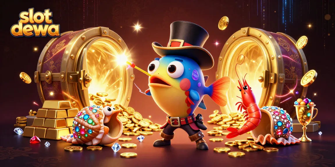Menang besar di slot dewa dengan ilustrasi kartun 3D yang menampilkan karakter laut menarik koin emas.