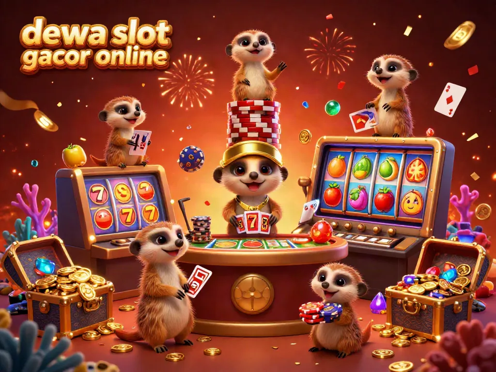 Slot gacor online dengan permainan menarik dan karakter meerkat di kasino yang semarak.