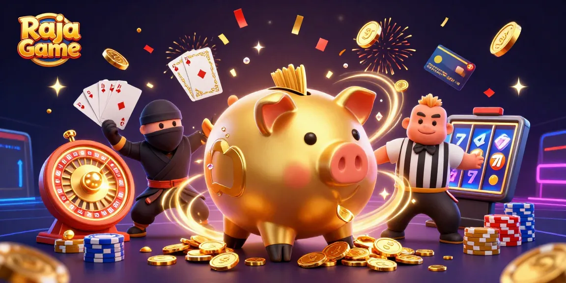 Raja Game invites players to win big with dynamic gambling action in a vibrant cartoon scene.