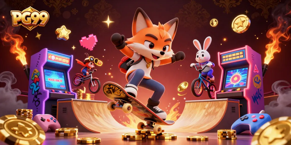Watch PG99's animated characters engage in thrilling casino activities amidst vibrant game elements, enhancing fun.