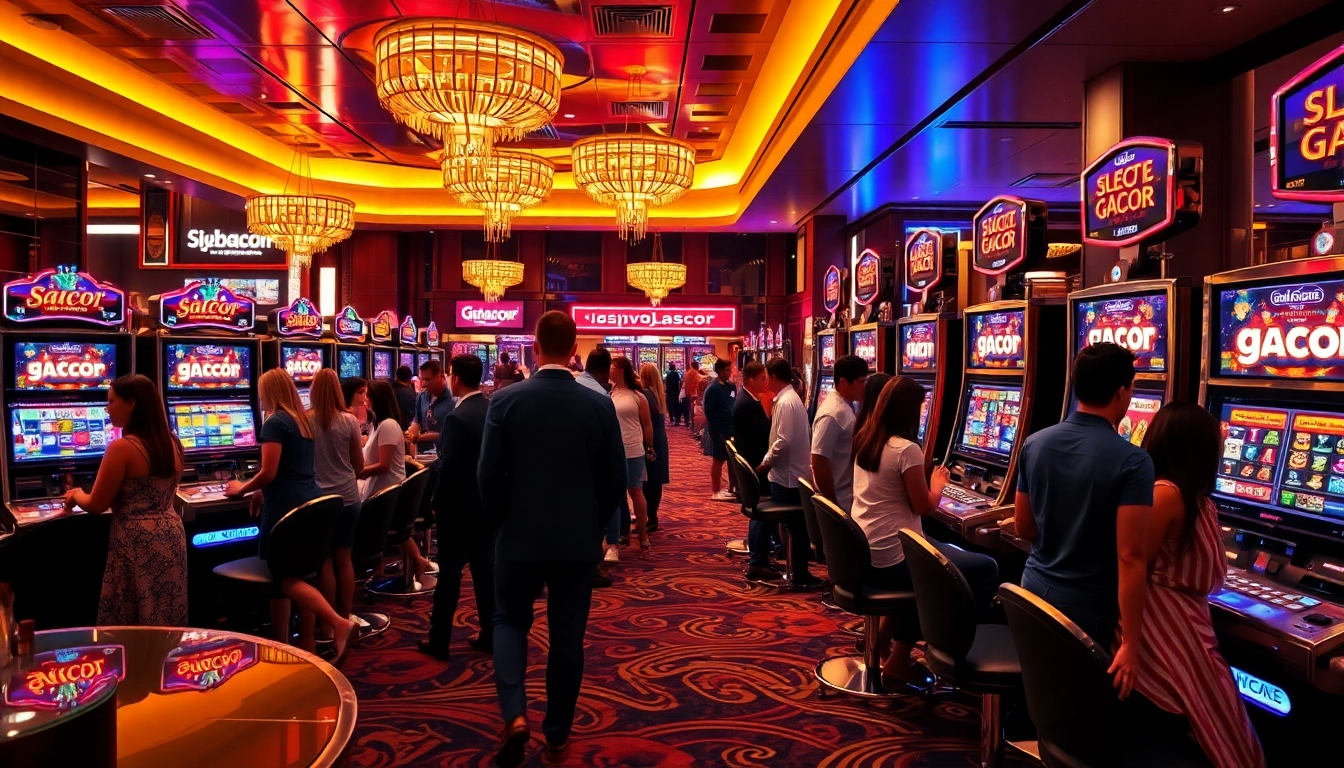 Players engaging with slot gacor machines in a luxurious casino environment.