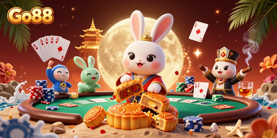 Engage with Go88 by enjoying exciting poker games featuring a vibrant moon rabbit scene.