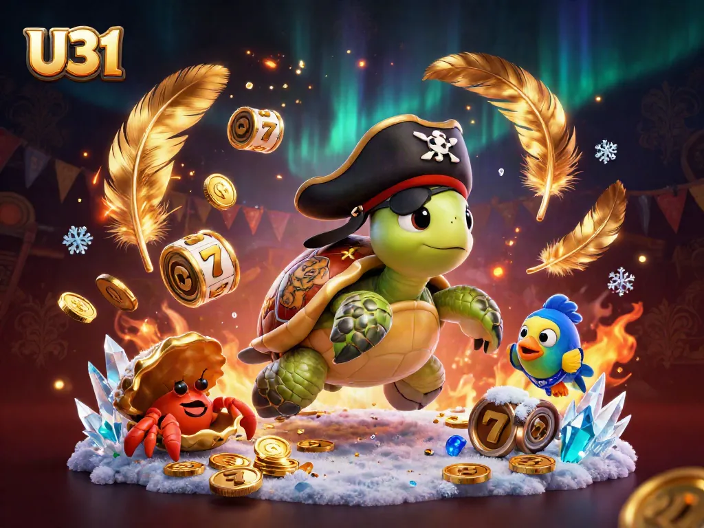 Experience winning spins with U31's pirate-themed casino world featuring vibrant characters and treasures.