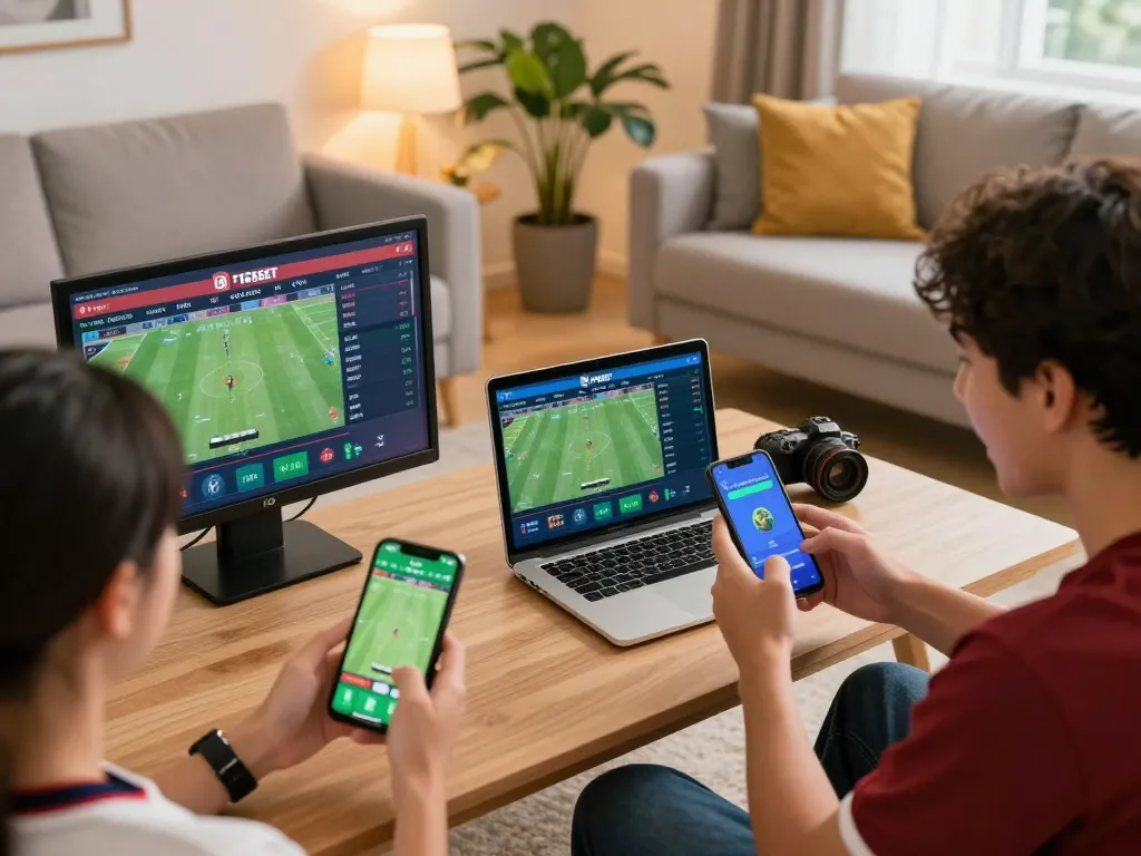 Engaged users accessing F8BET on smartphones for live sports betting excitement