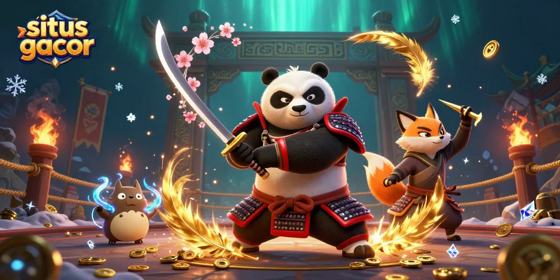 Engage with situs gacor's exciting gaming scene featuring a samurai panda and ninja fox.