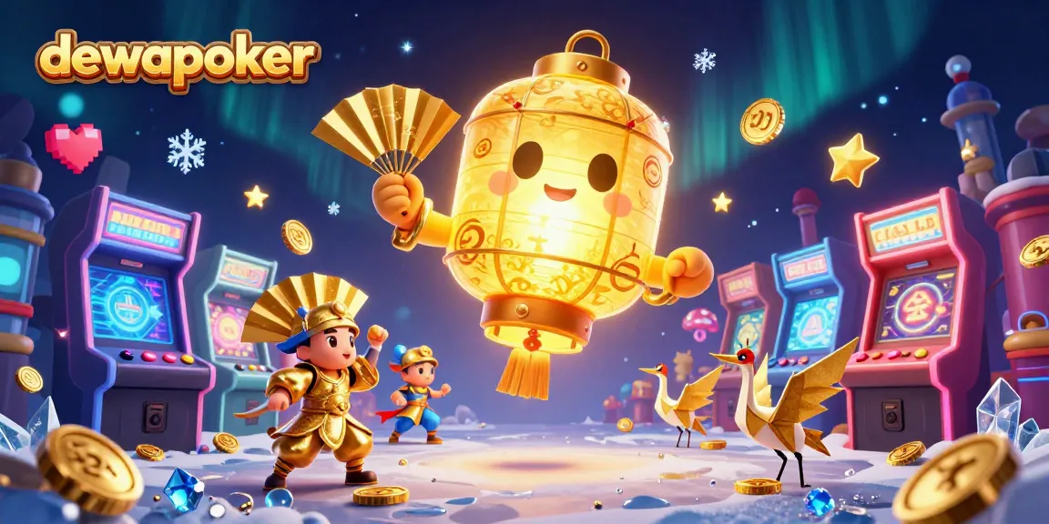 Engage with DewaPoker's exciting online slots and poker games amidst a vibrant night market inspired casino.