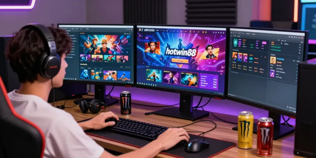 Engaging online gaming session featuring hotwin88 platform with vibrant graphics and accessories.