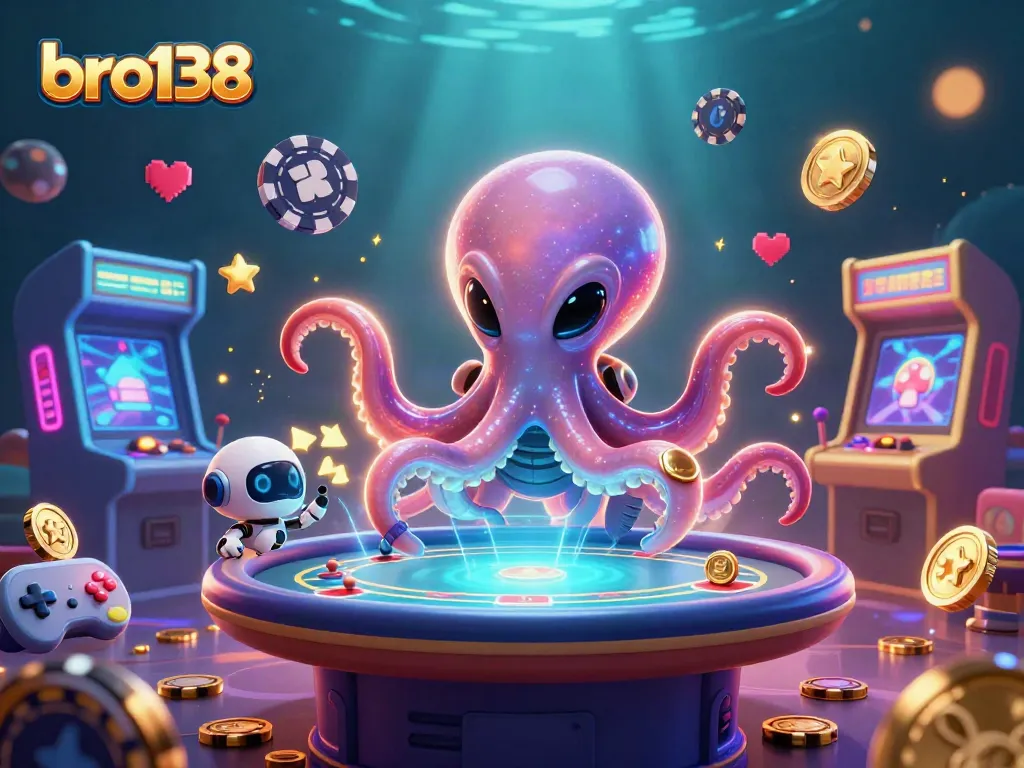 Experience thrilling gameplay at bro138 with a vibrant alien casino scene featuring a holographic poker table.