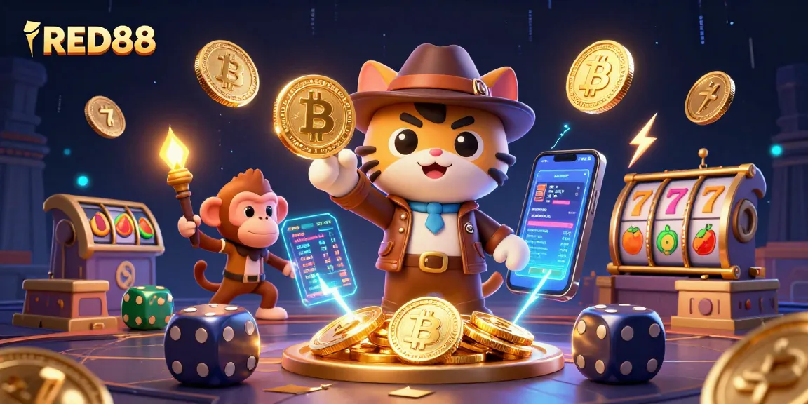 Experience the thrill of gameplay with RED88, featuring vibrant gambling scenes and exciting characters.