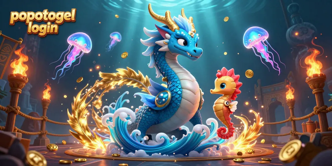 Play the exciting popotogel login slot game with dynamic dragon and jellyfish characters in 3D.