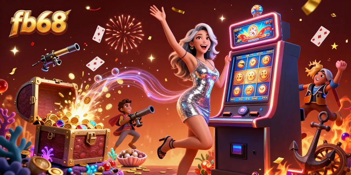 Engage with fb68's thrilling slot wins and jackpot excitement in a vibrant casino illustration.