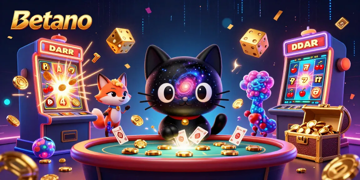 Betano cosmic casino scene with a black hole cat and a colorful nebula fox capturing golden chips.