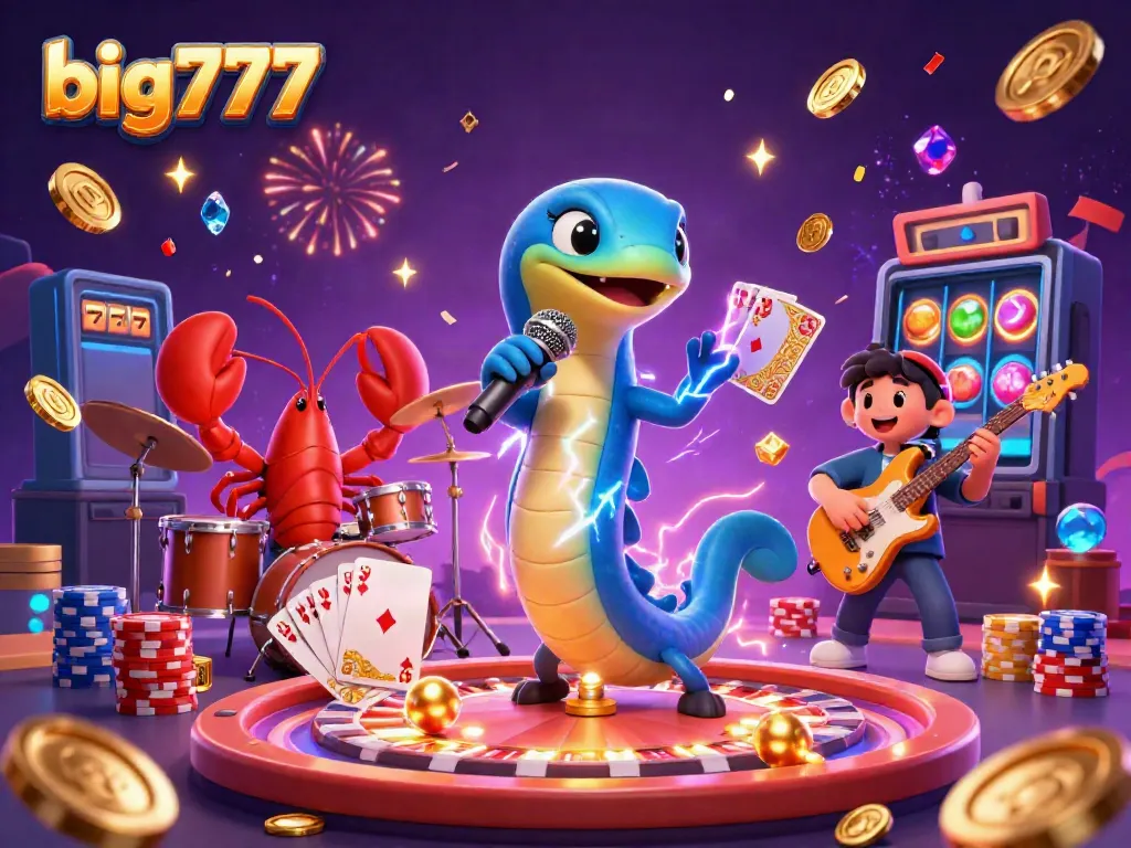 Experience the energy of big777 with an electric eel DJ and colorful casino scene.