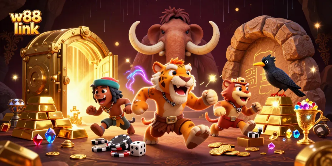 Explore the w88 link to uncover a vibrant casino scene filled with treasures and adventure.