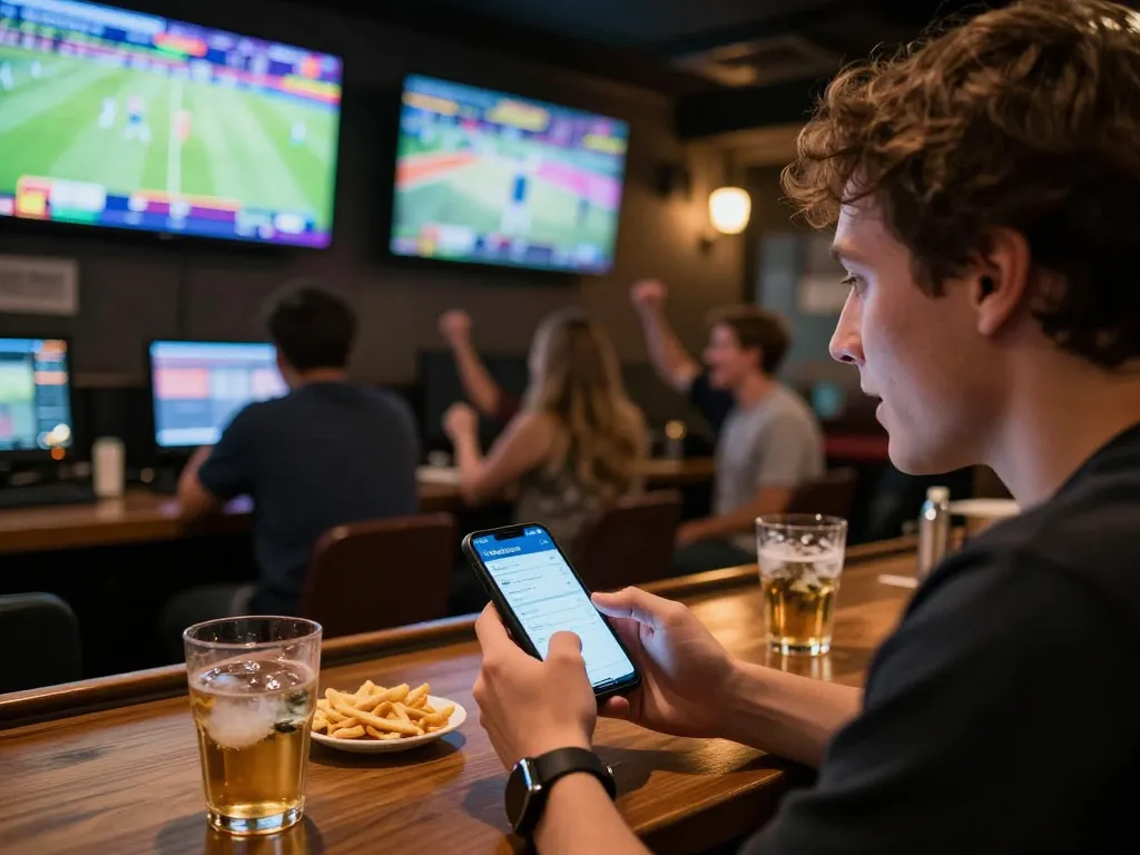 Engaging sports betting moment with soi kèo app on smartphone, capturing the excitement of real-time wagering.