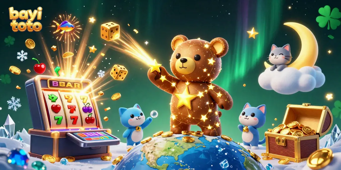 Bayi toto engages players with vibrant slot machines and enchanting characters in a lively casino scene.