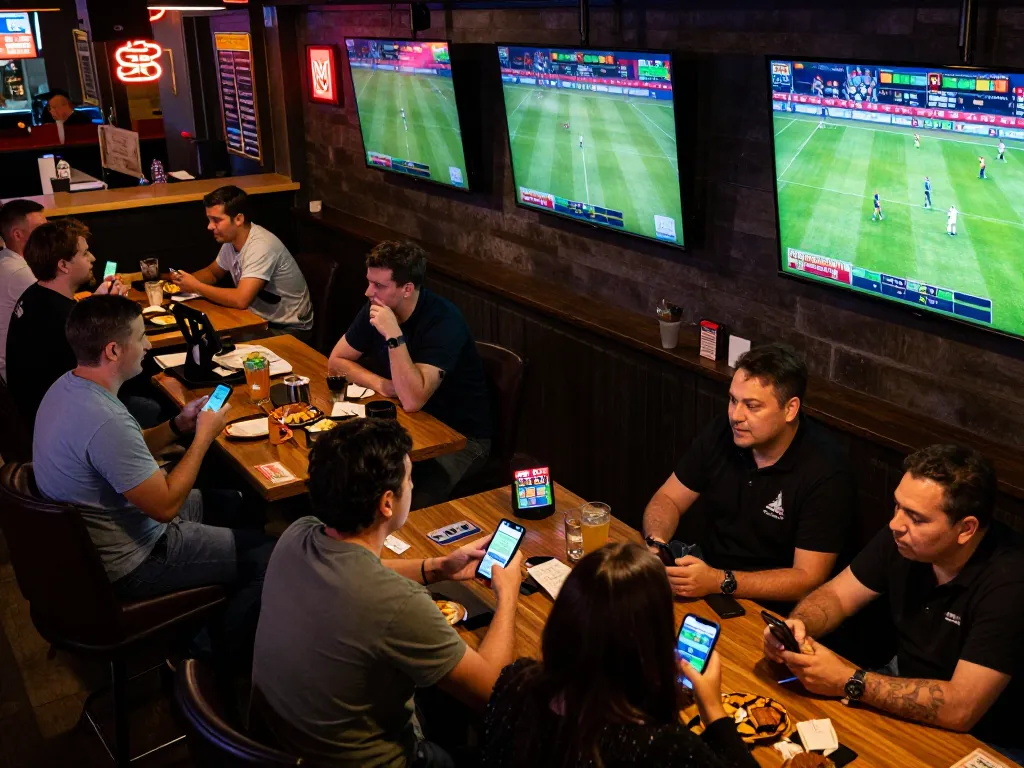 Engaged gamblers place bets at soc88 during thrilling sports events in vibrant setting
