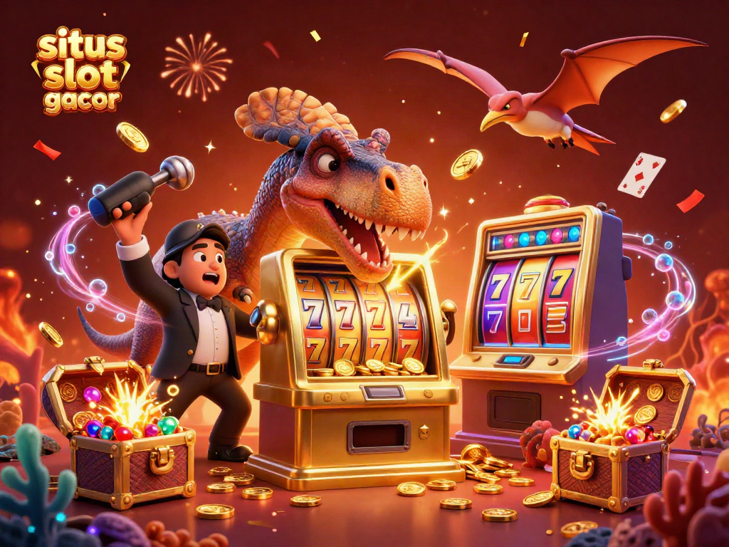 Experience situs slot gacor as a pachycephalosaurus triggers a jackpot, with golden coins raining down!