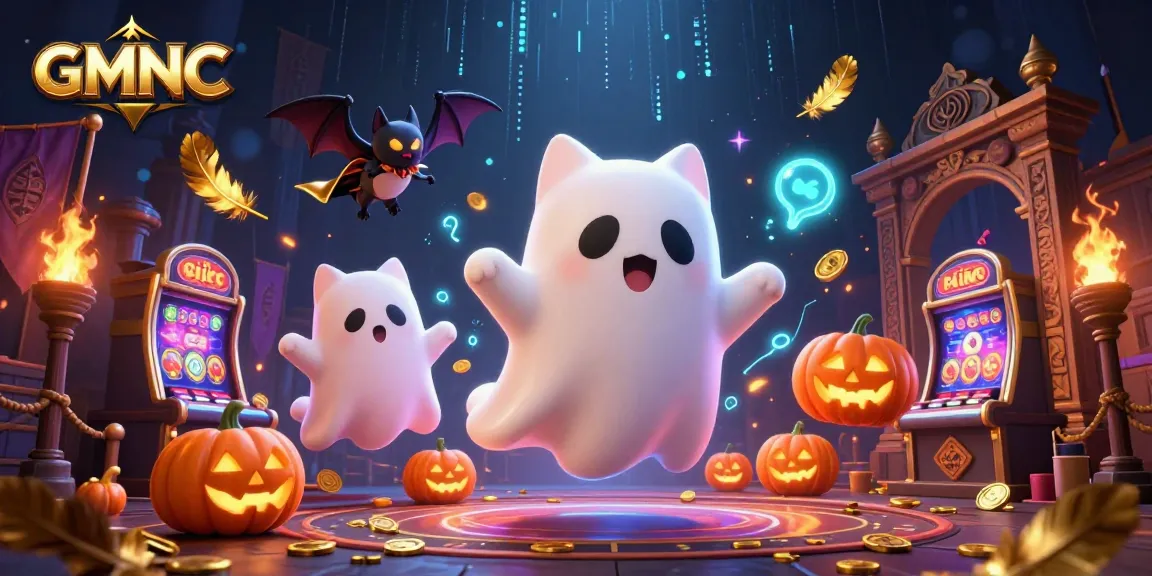 Experience thrilling wins with GMNC in a haunted casino scene featuring a ghost cat and bat!
