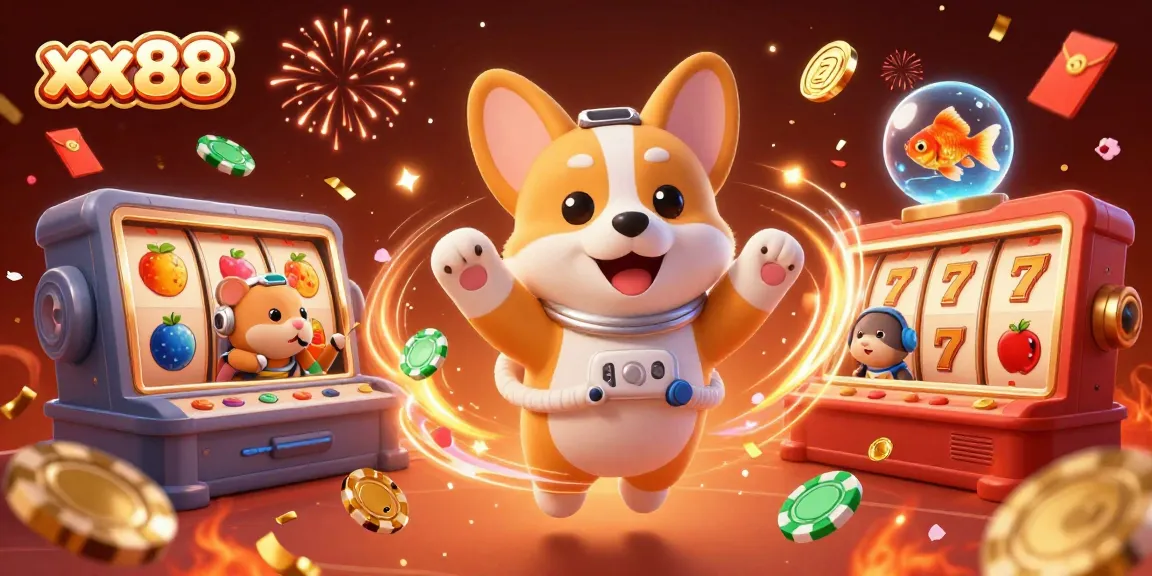Experience thrilling gaming at xx88 with a 3D cartoon space casino scene filled with vibrant elements.
