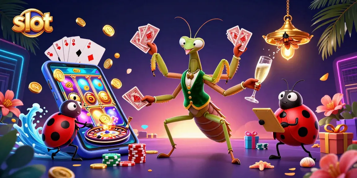 Slot online menarik dengan karakter ceria dalam ilustrasi 3D penuh detail, menampilkan aksi kartu dan permainan.