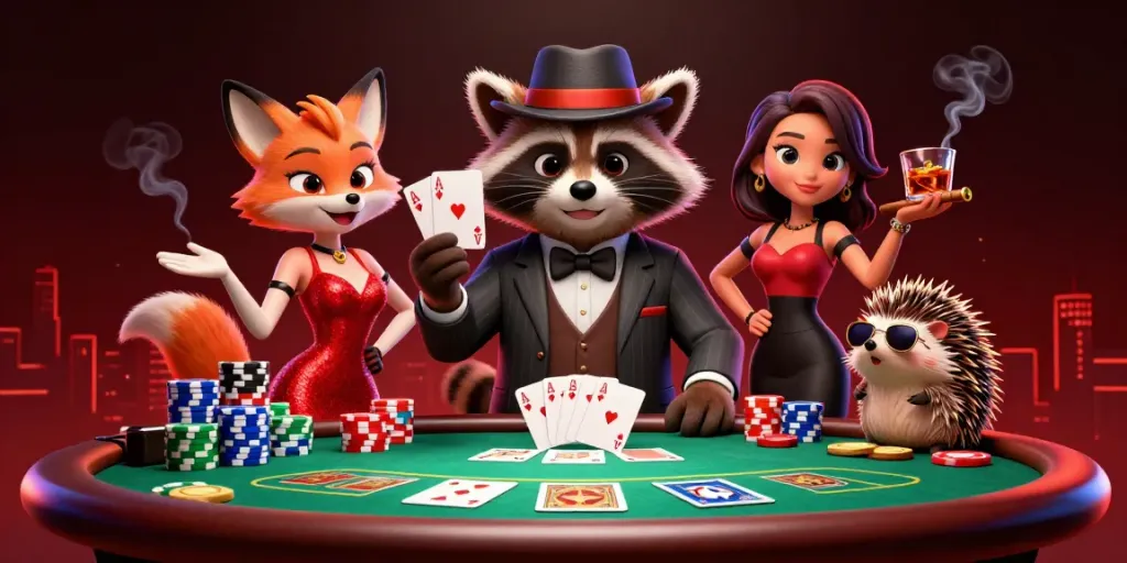 winning303: Enjoying high-stakes poker with friends at a lively casino scene