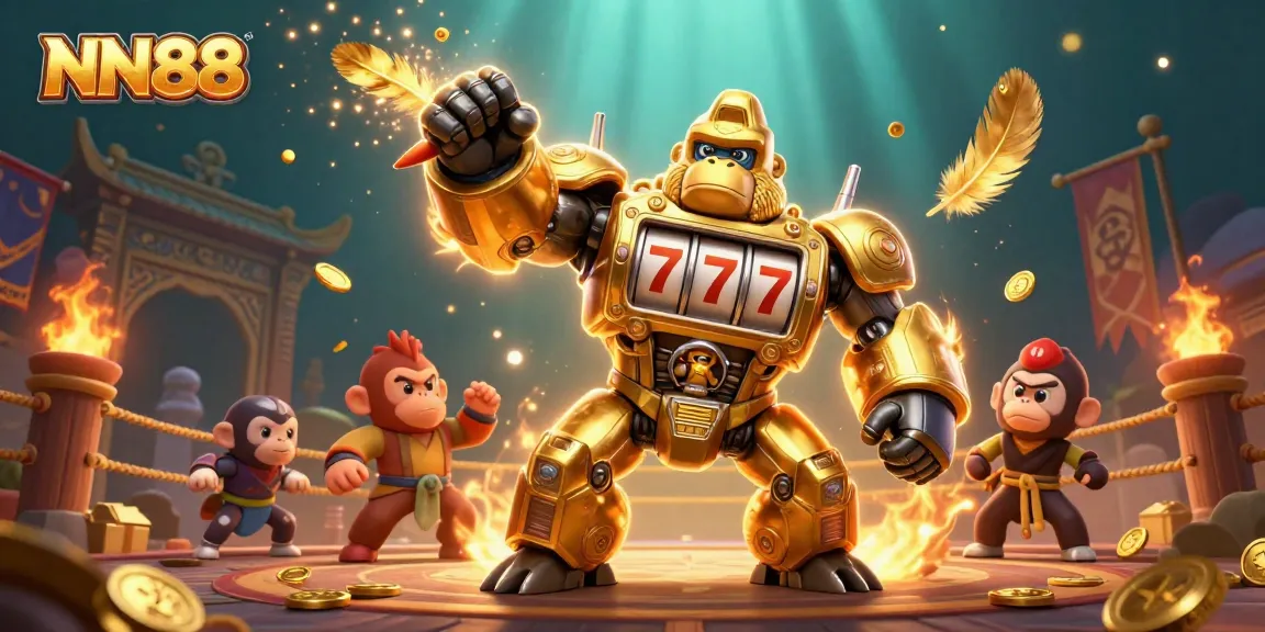 Engage in thrilling gameplay with NN88's dynamic 3D casino illustration featuring rich gaming elements.