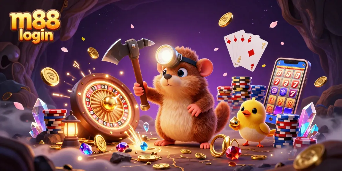 Experience the excitement of m88 login with thrilling casino visuals in this vibrant illustration.