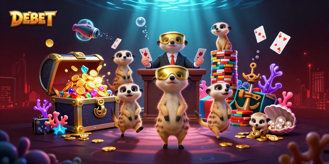 Experience dynamic casino action with DEBET's meerkats and treasure in an engaging scene.