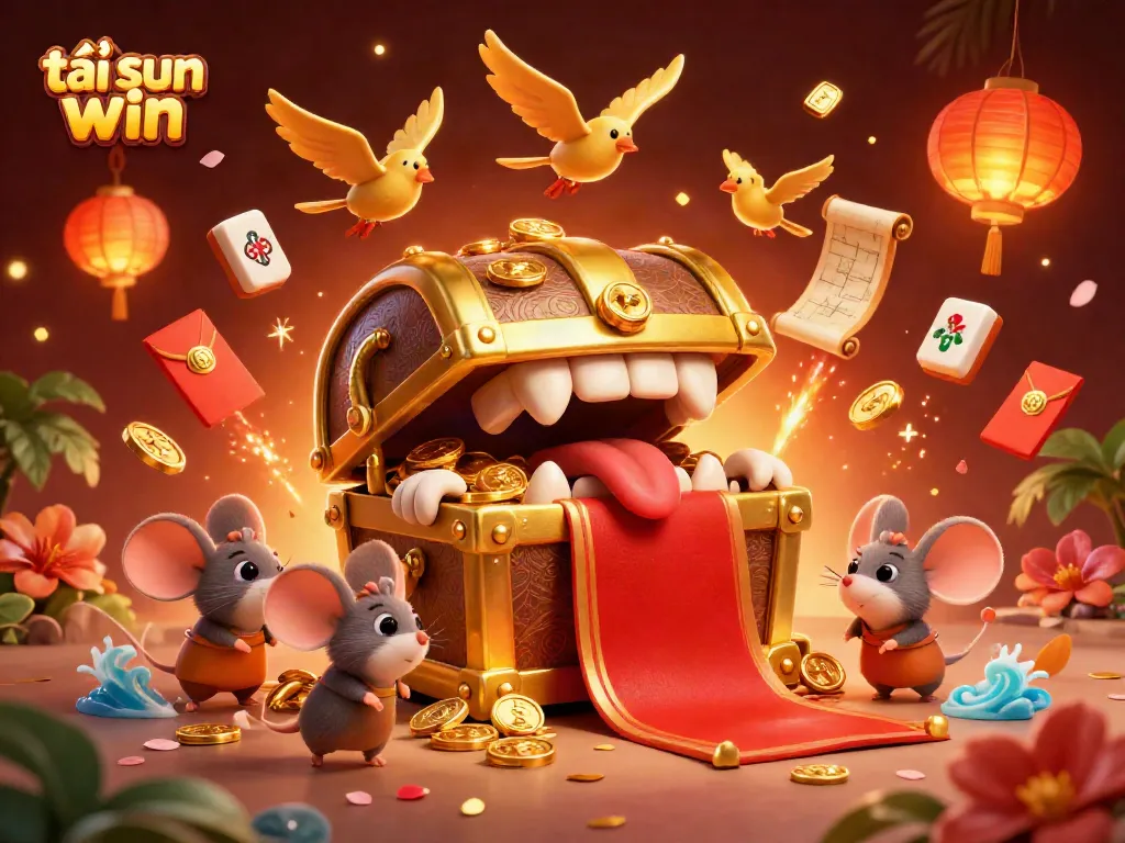 Experience the excitement of tải sun win as a treasure chest beckons adventurer mice with riches in a vibrant casino scene.