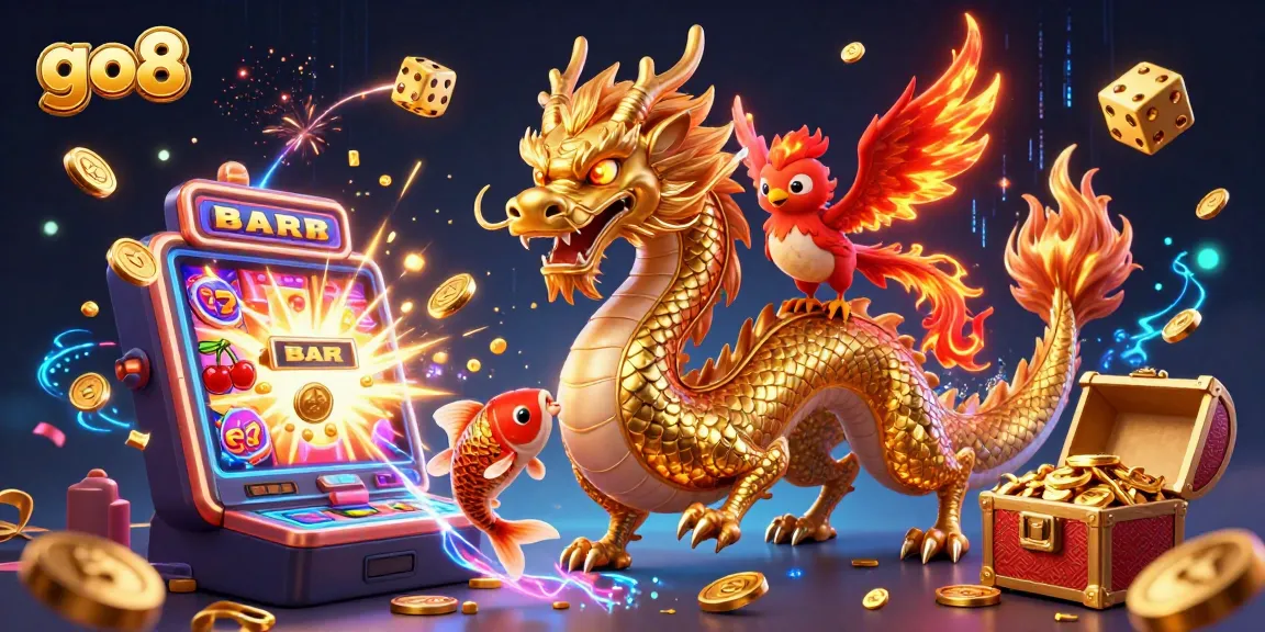 Experience thrilling gameplay with go8 at an ultra-detailed 3D casino scene featuring dragons and jackpots.