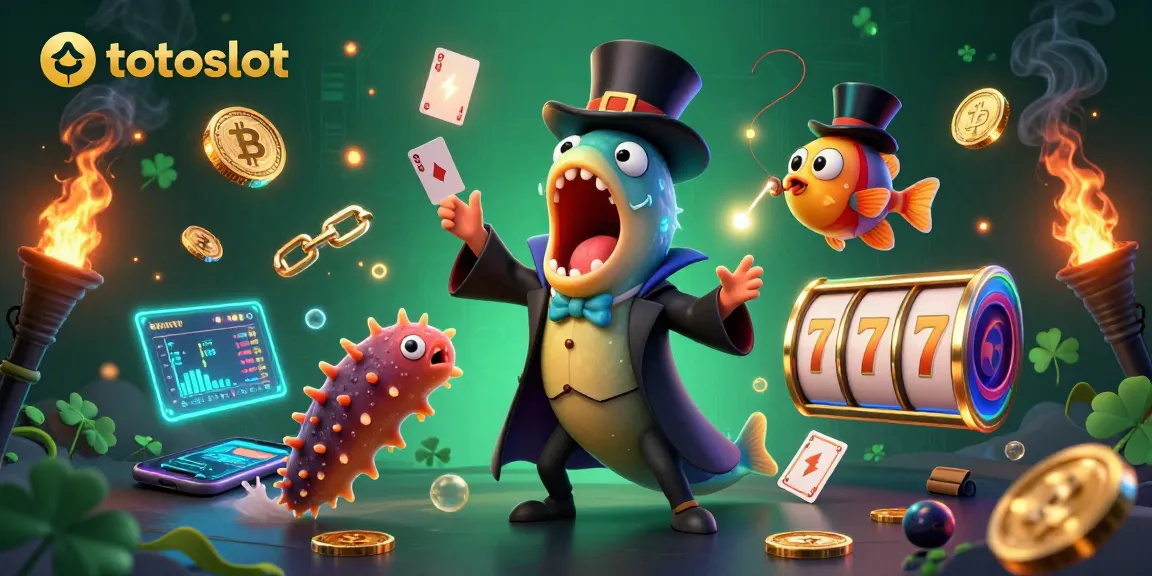 Engage with totoslot through thrilling card tricks by charming deep-sea creatures in a vibrant casino scene.