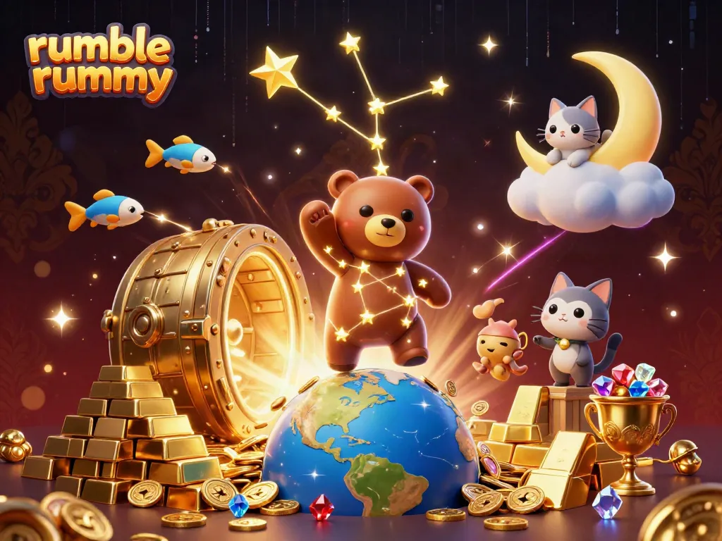 Experience thrilling gameplay with Rumble Rummy in this vibrant, action-packed 3D scene.