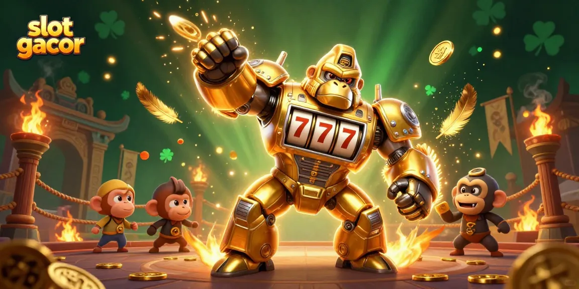 Permainan slot gacor menghadirkan jackpot maksimal dengan karakter beruang gorilla dan efek berkilau yang menakjubkan.