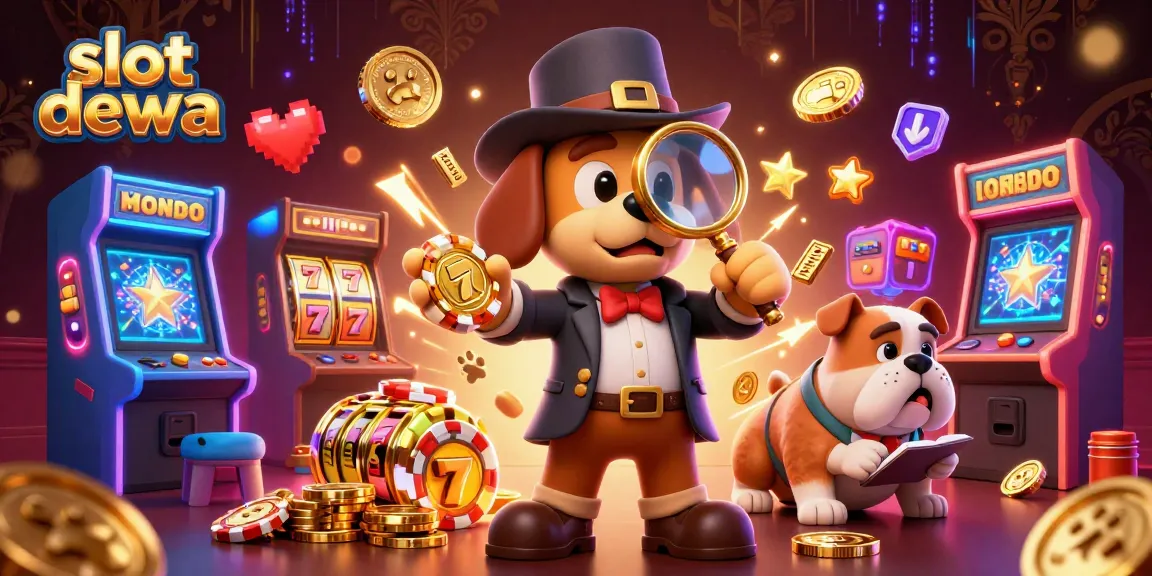 Jelajahi dunia slot dewa dengan ilustrasi 3D mendetail yang menampilkan detektif dan teman bulldog.