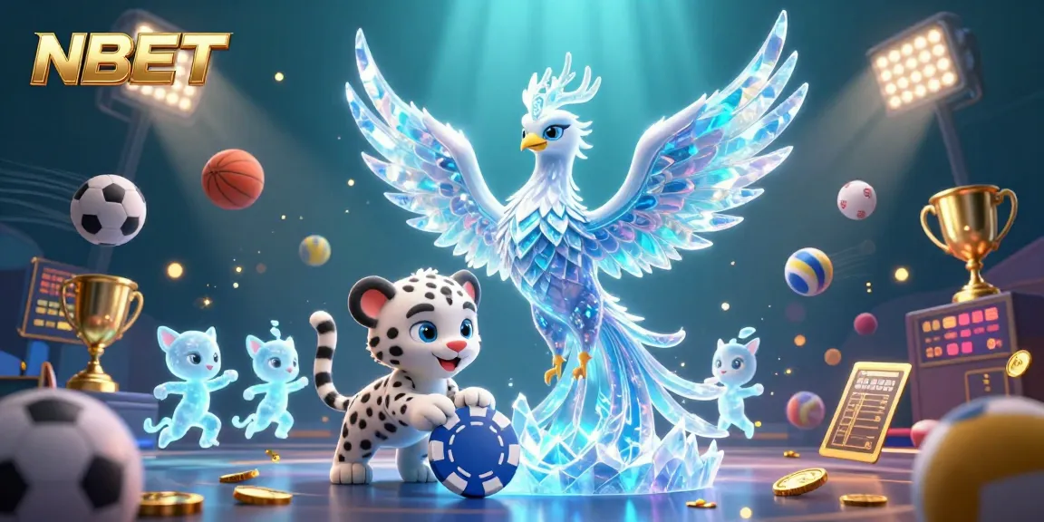 Join the excitement at NBET with a vibrant scene of gaming fun featuring an ice phoenix and dynamic sports elements.