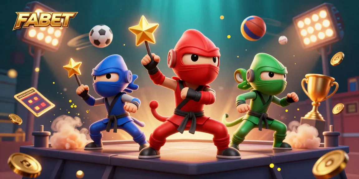 Experience thrilling sports betting action with FABET's dynamic 3D illustration featuring vibrant chameleons.