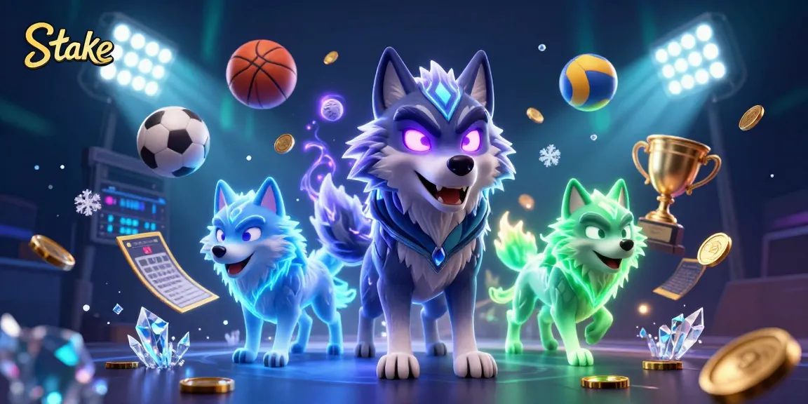 Engage with thrilling games at Stake, featuring vibrant sports elements and glowing ghostly wolves