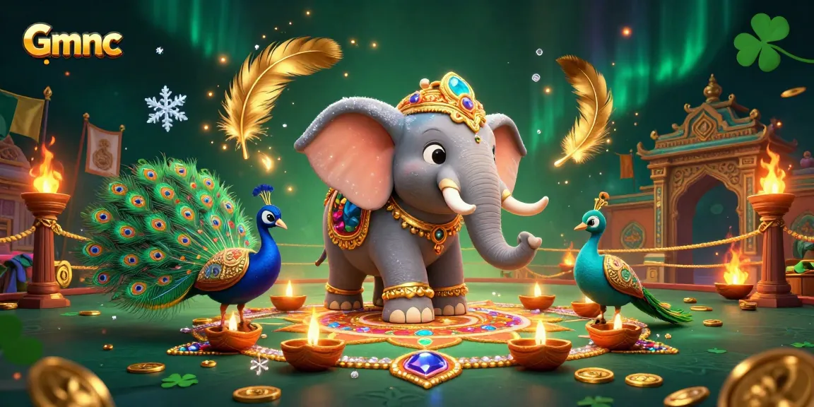 Engage with Gmnc at the casino featuring a vibrant elephant and peacock scene with dynamic betting elements.