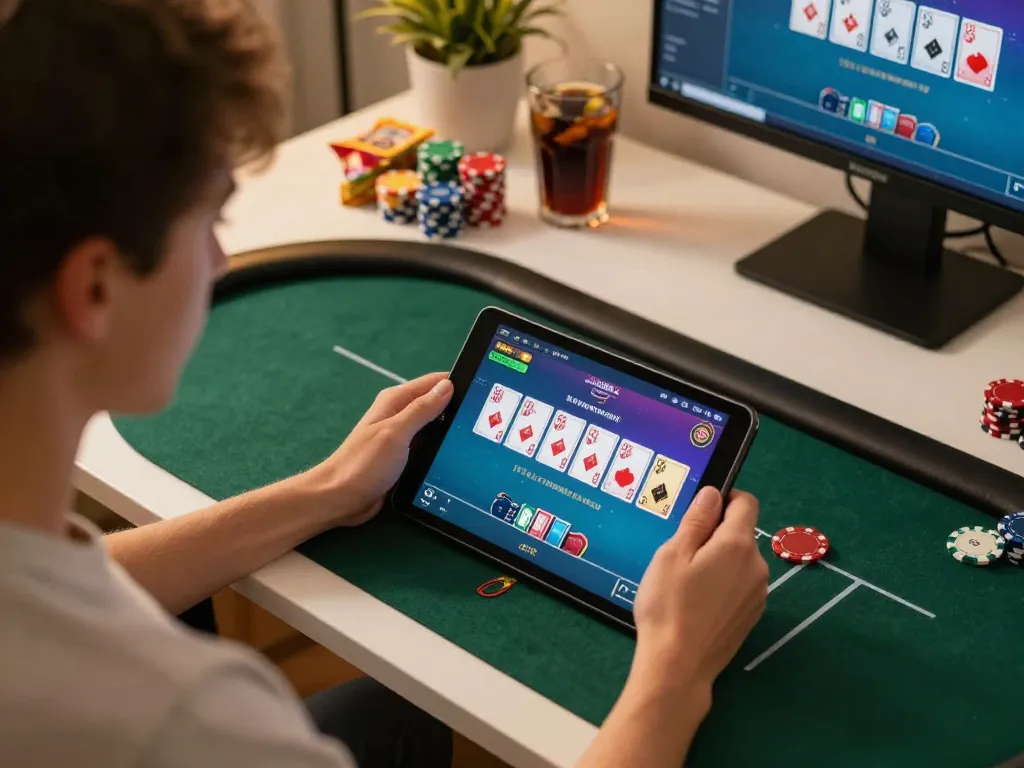Players enjoying poker on SC88VN, showcasing a tablet interface and relaxed gaming atmosphere