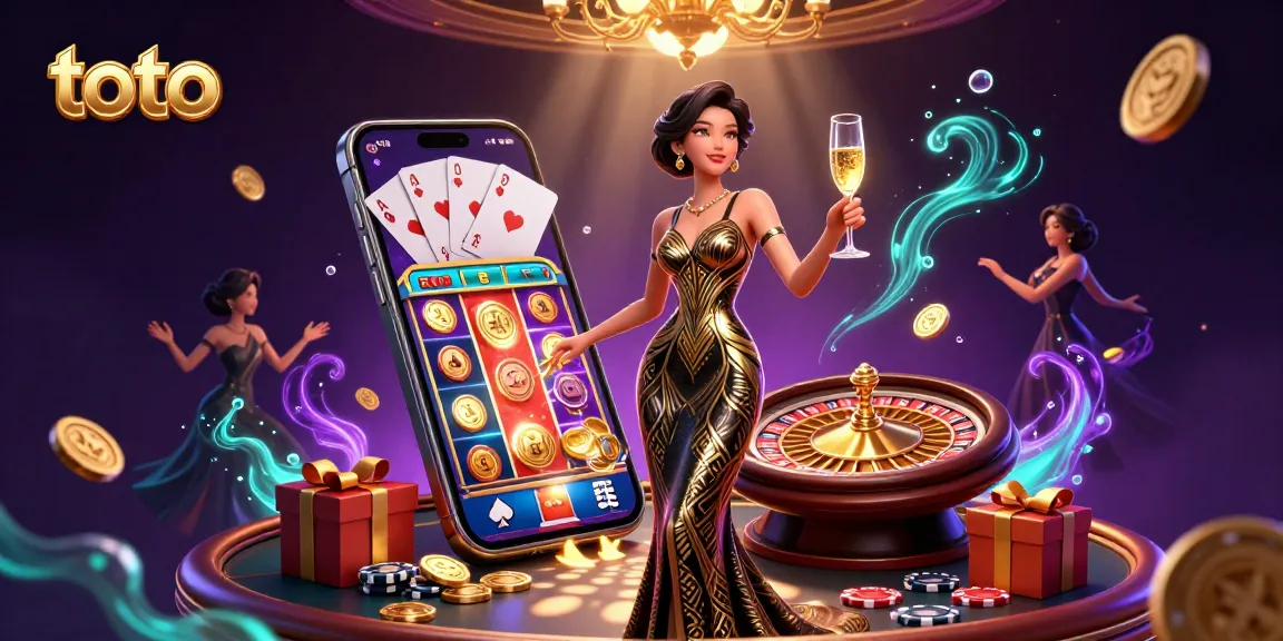 Experience the thrill of toto gaming with a glamorous scene of an elegant Asian woman at a vintage casino.