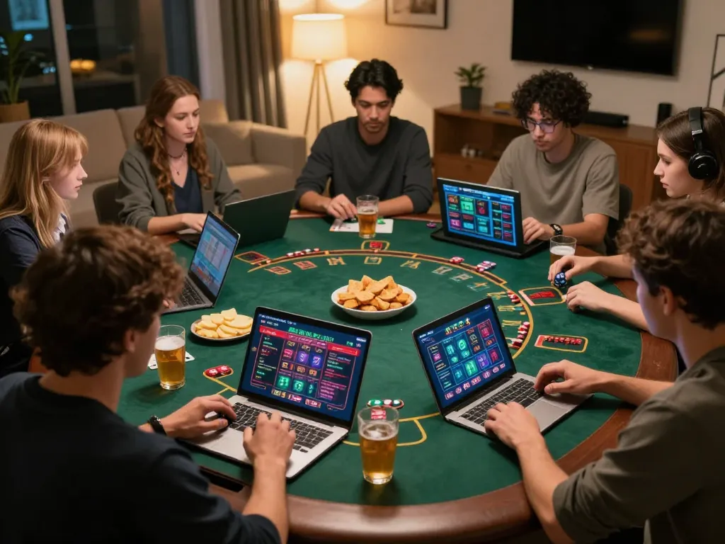 Engaged players enjoying online blackjack at home, showcasing the HM88 gaming experience.